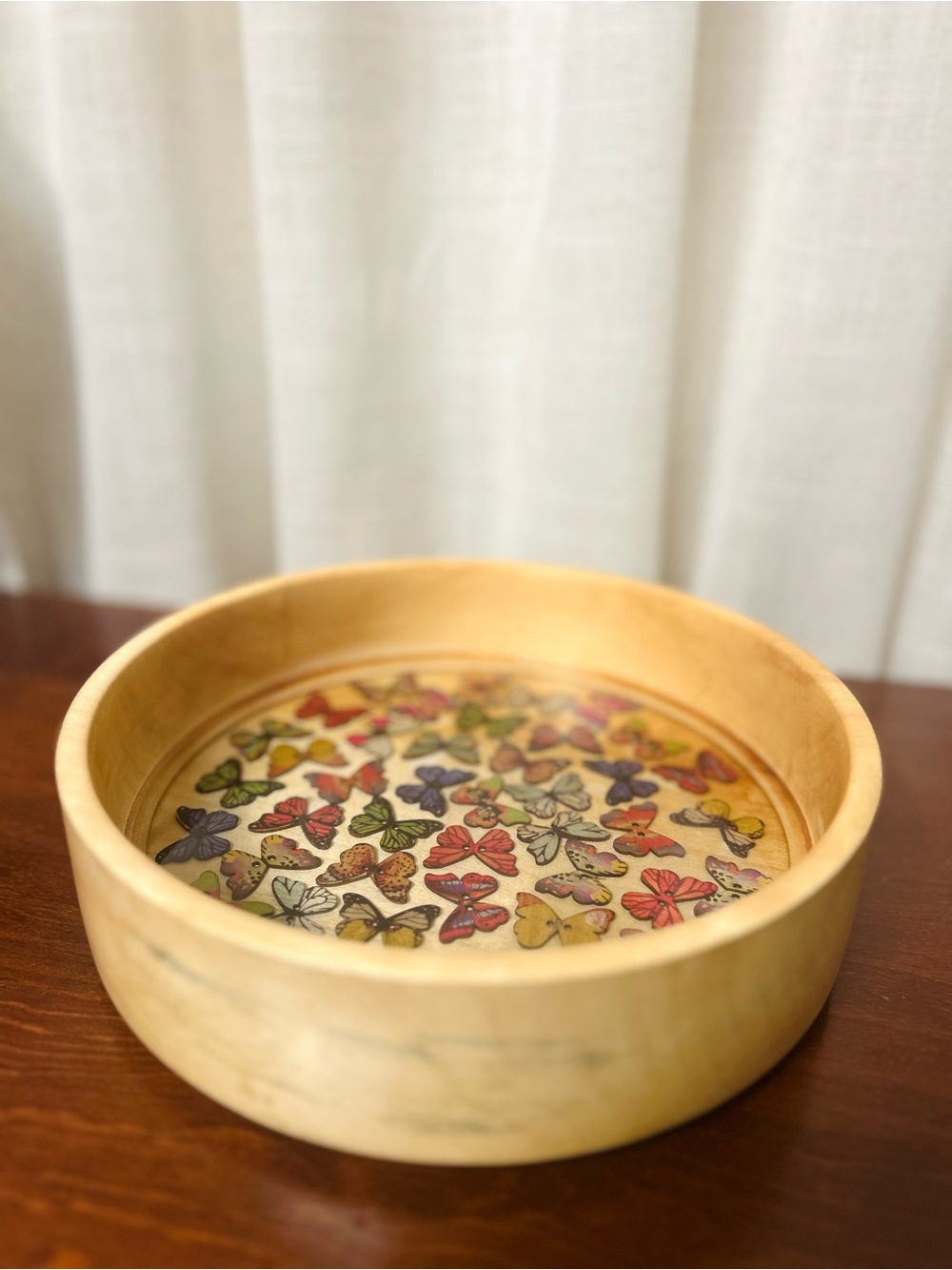 Handcrafted Wooden Butterfly Bowl Catchall Tray Rustic Home Decor 9”